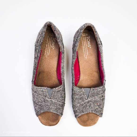 Toms PeepToe Textile Upper Cork Wedges - Picture 5 of 7